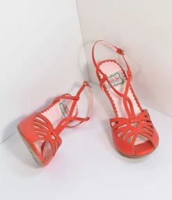 Ellie Shoes Bettie Page Red Slingback Cut-Out Aria Heels 1930s & 1940s